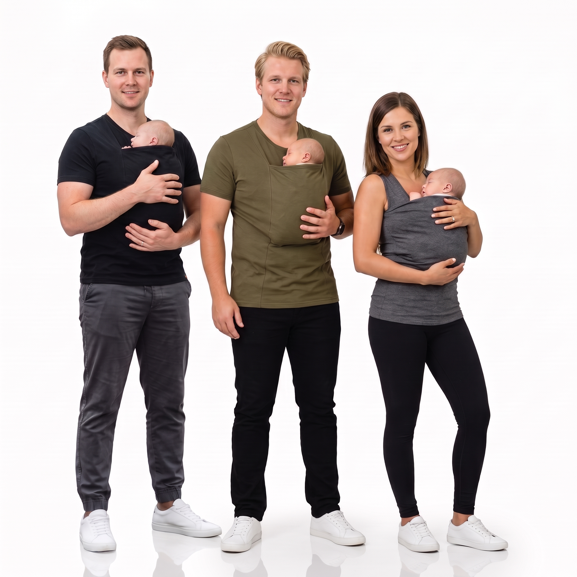 Das Kaenguru-Shirt - drei Eltern tragen ihr Baby