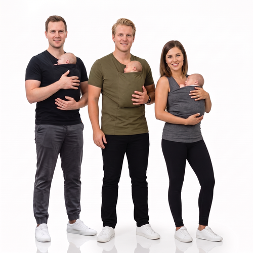 Das Kaenguru-Shirt - drei Eltern tragen ihr Baby